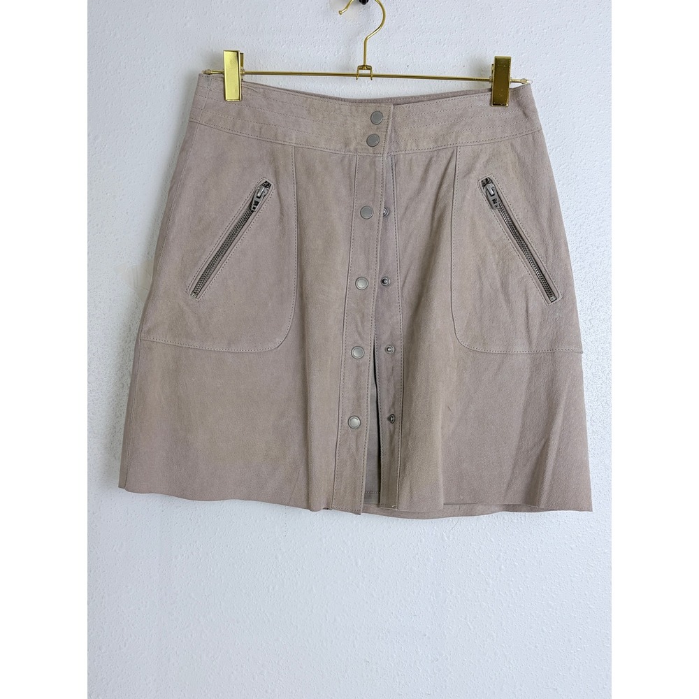 BLANKNYC Suede Mini Skirt Taupe Snap Front Zipper Pockets 25